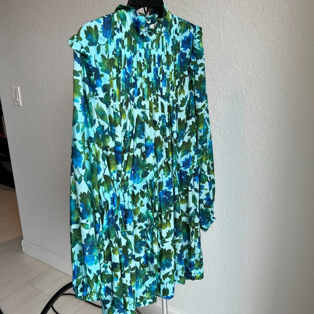 AMUR Floral Mini Dress in Aqua, Blue, Green